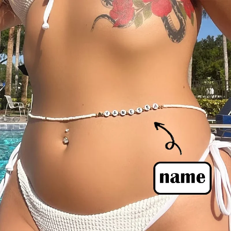 Women's Active Outfit For Fitness Custom Letters Round Beads Bikini Waist Chain Personalized Name Beach Body Chain