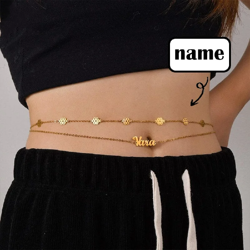 Charming Women's Outfit For Special Occasions Custom Letters Golden Bikini Waist Chain Personalized Name Beach Body Chain