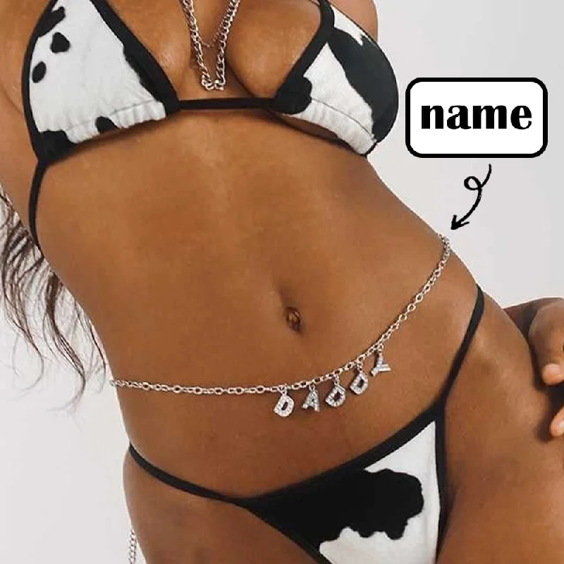 Women's Functional Outfit For Outdoor Activities Buy 1 Get 1 Free-Custom Crystal Letters Bikini Waist Chain Personalized Name Beach Body Chain(1-10 Letters)