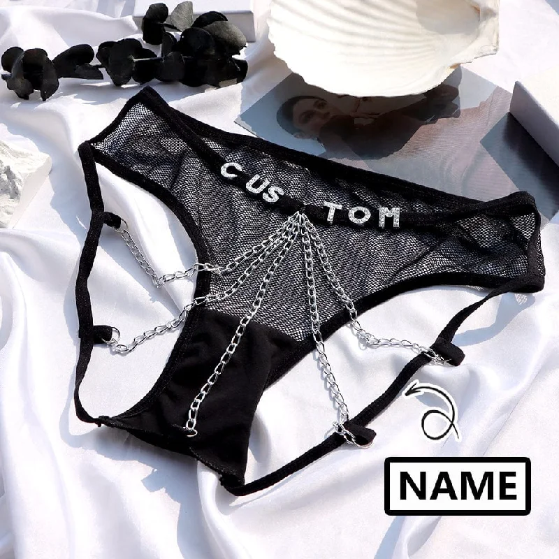 Women's Apparel Custom Name Crystal Letters Sexy Women Panties Lace Metal Chain G String Briefs Mesh Thong Girls(DHL is not supported)