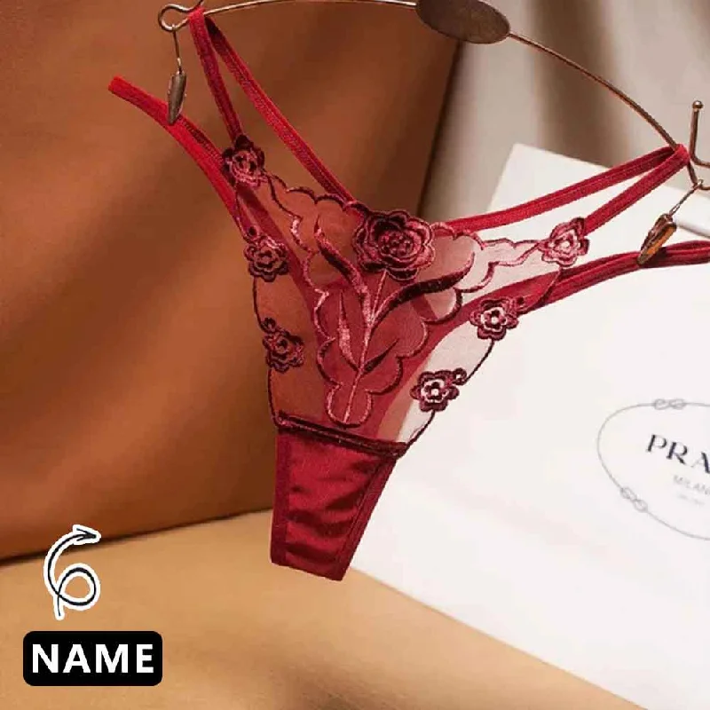 Women's Classic Attire Custom Name Thong Sexy Rose String For Women DIY Crystal Letters Low Waist Lace Panties Personalized Lingerie Gift For Her(DHL is not supported)