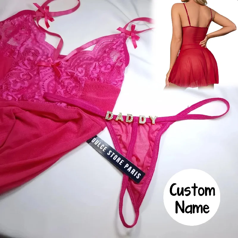 Affordable Women's Clothes Custom Name Thong with Exotic Female Underwear Nightgown for Women Crotchless Sleepwear Pajamas set Lace Night Dress G-string(DHL is not supported)