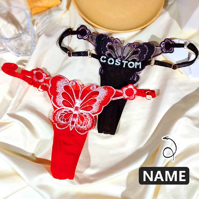 Women's Festive Attire Customize Crystal Name Butterfly Underwear Color Embroidery Sexy Lace Adjustable Panties (DHL is not supported)