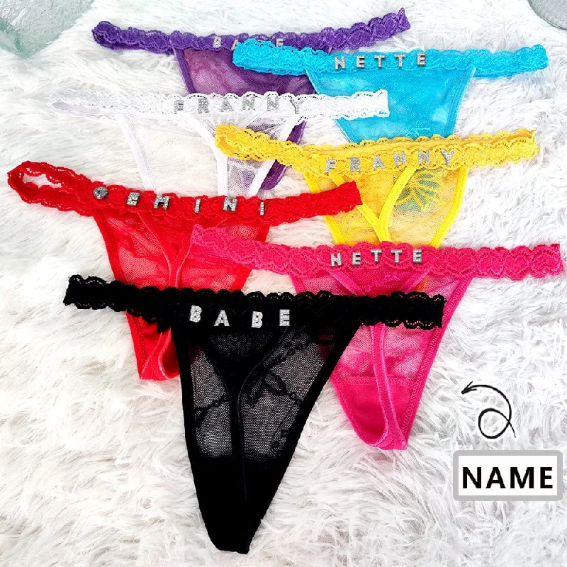 Women's Cozy Outfit For Lounging Customize Shine Crystal Name Letter Waist Chain Body Jewelry Women Sexy Lace Bikini G-String Panties Girl Valentine's Day Gift(DHL is not supported)