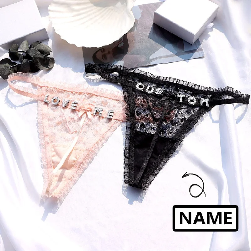 Formal Garments For Women Customized Name Crystal Letter Lace with Heart Panties Women Underwear Briefs Thong Transparent Lingerie G string Intimates Girls Gift(DHL is not supported)