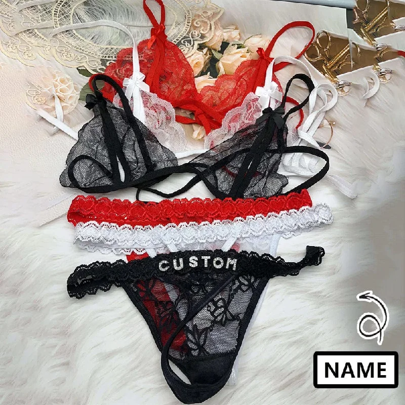 Women's Activewear Apparel Hotwife Lingerie Custom Name Bikinis Sets For Women Sexy Bra G-string With Crystal Letters Valentine's Day Gift Underwear Outfit