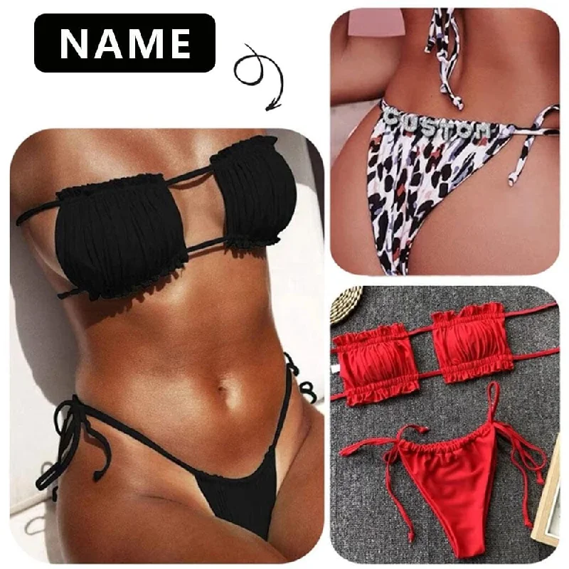 Women's Trendy Apparel Sexy Custom Name Bikini Sets DIY Crystal Letters Swimsuit Sets Beach Body Jewelry(Custom 1-10 Letters)