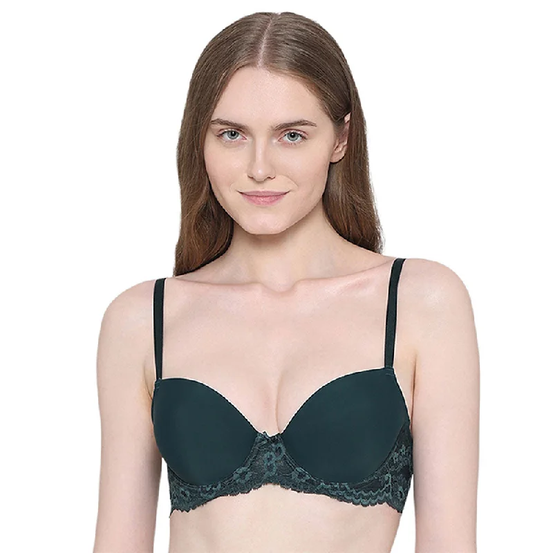 Fashionable Women's Clothing Balcony & Beyond Padded Wired Half Cup Everyday Wear Smooth Finish Fashion Bra - Dark Green