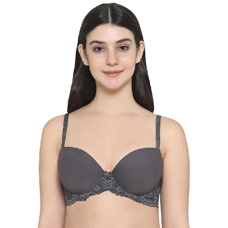 Women's Elegant Clothing Sets Balcony & Beyond Padded Wired Half Cup Everyday Wear Smooth Finish Fashion Bra - Grey