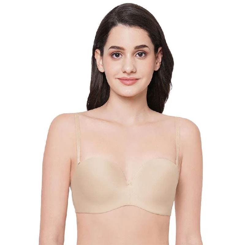 Charming Women's Holiday Apparel Basic Mold Padded Wired  Half Cup Everyday Wear Strapless Multiway Bra - Beige