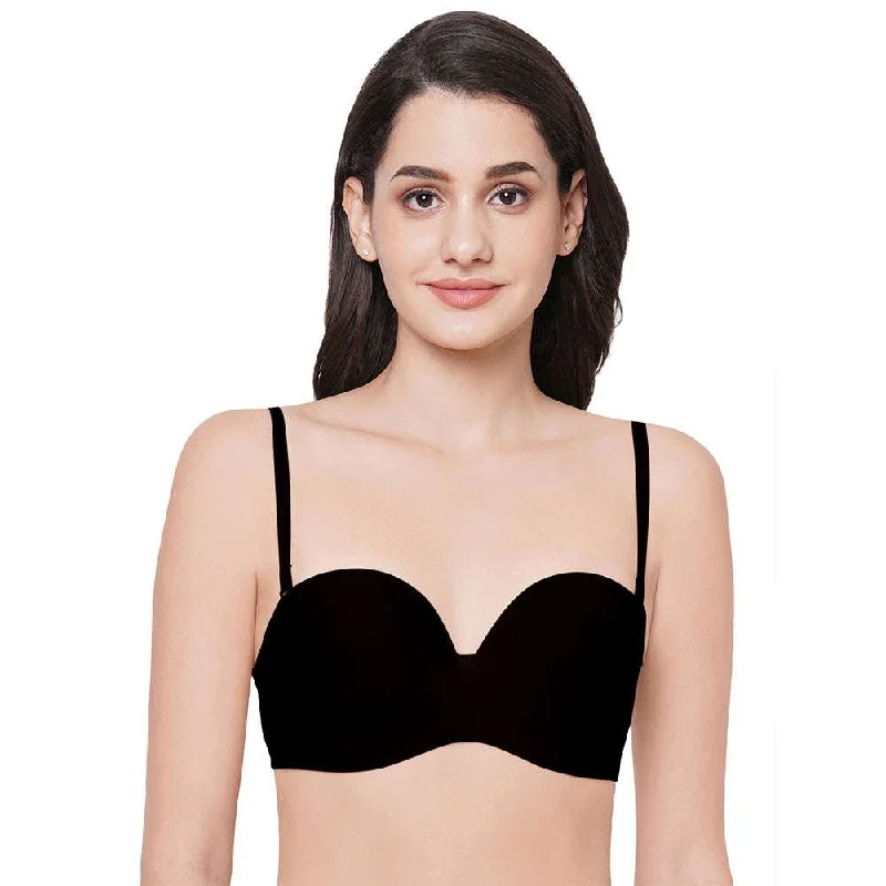 Modern Women's Apparel Basic Mold Padded Wired Half Cup Everyday Wear Strapless Multiway Bra - Black