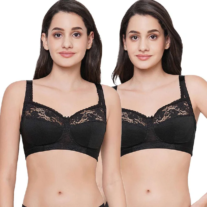 Women's Travel Outfit Set Charming Illusion Non Padded  Non Wired Full Cup Plus Size Full Support Pack of 2 Minimizer Bra