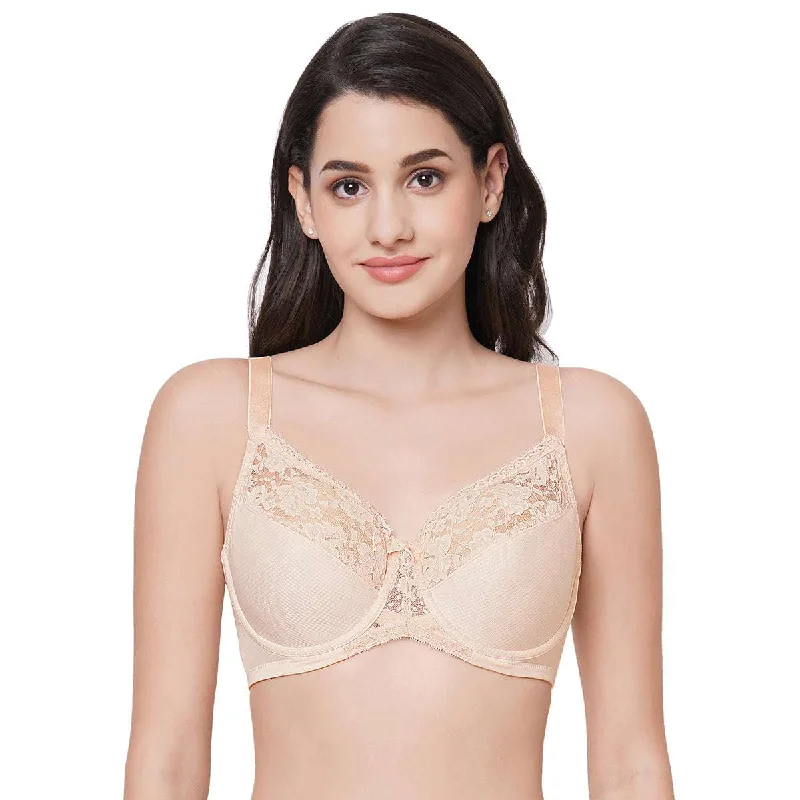 Women's Clothing For Special Occasions Charming Illusion Non-Padded Wired Full Coverage Minimizer Plus Size Bra - Beige