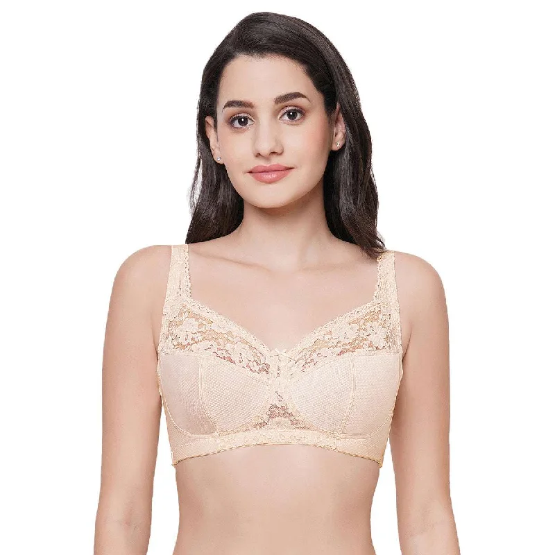 Women's Relaxed Clothes Charming Illusion Non-Padded Non-Wired Full Coverage Minimizer Plus Size Bra - Beige