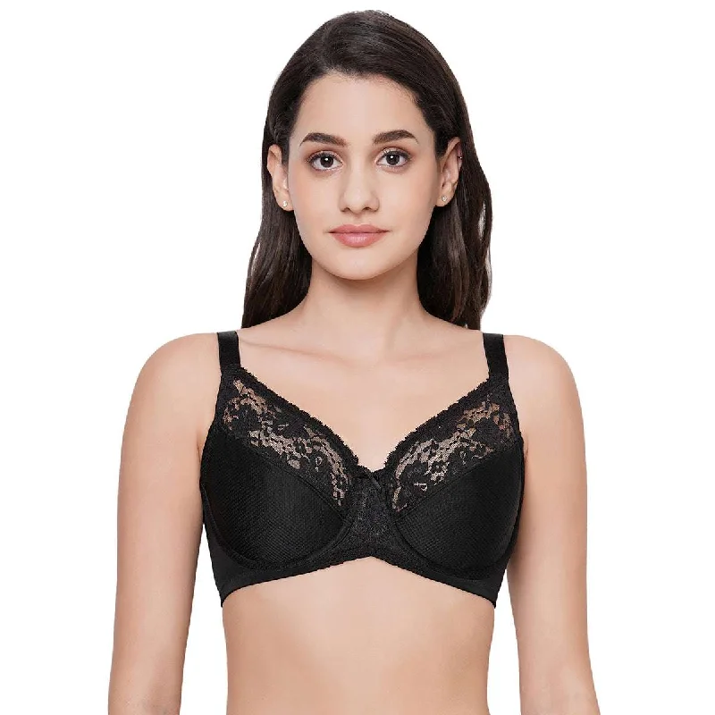 Sustainable Fashion Clothing For Women Charming Illusion Non-Padded Wired Full Coverage Minimizer Plus Size Bra - Black