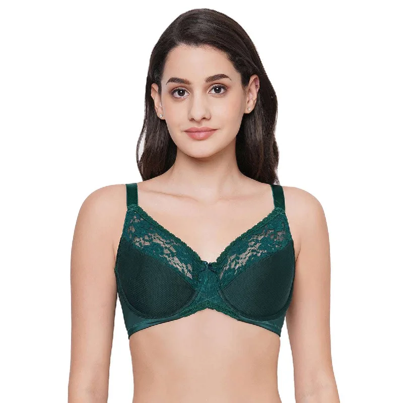 Women's Athletic Outfit Charming Illusion Non-Padded Wired Full Coverage Minimizer Plus Size Bra - Teal