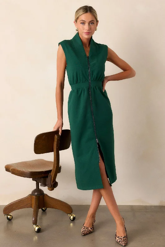 Women's Transitional Garments Distant Sun Hunter Green Sleeveless Midi Dress