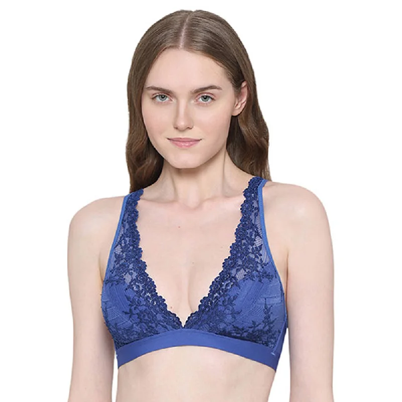 Modern Women's Outfit Embrace Lace Non Padded Non Wired 3/4th Cup Bridal Wear Medium coverage Lace Bralette - Dark Blue