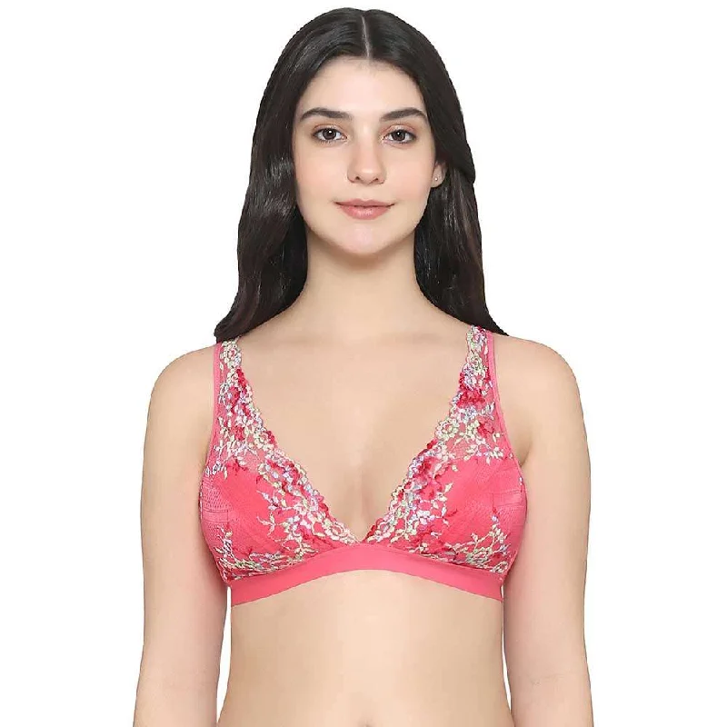 Women's Timeless Attire Embrace Lace Non Padded Non Wired 3/4th Cup Bridal Wear Medium coverage Lace Bralette - Pink