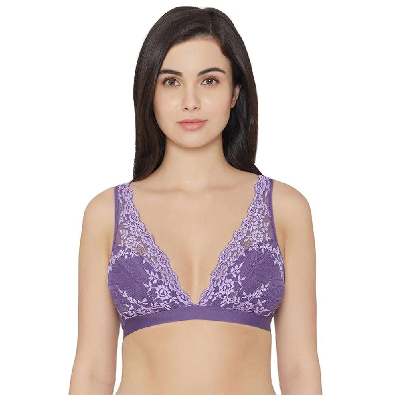 Women's Comfortable Lounge Attire Embrace Lace Non Padded Non Wired 3/4th Cup Bridal Wear Medium coverage Lace Bralette - Purple