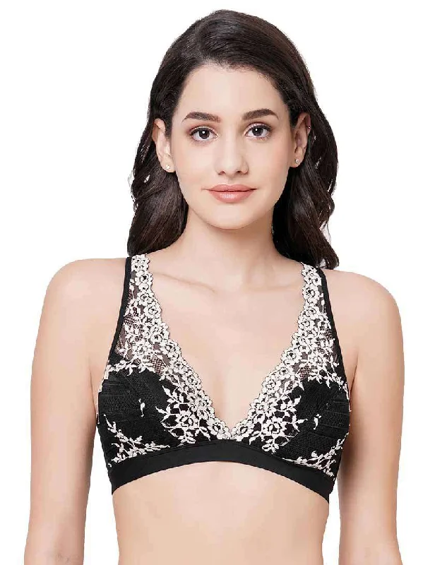 Women's Active Clothing Embrace Lace Non Padded Non Wired 3/4th Cup Bridal Wear Medium coverage Lace Bralette - Black