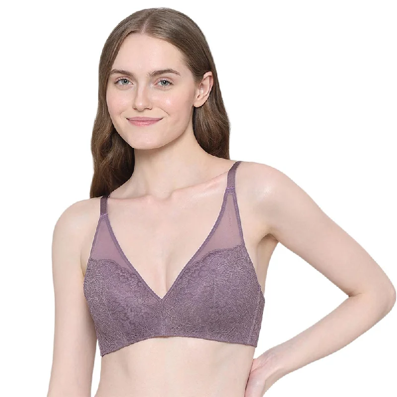 Comfortable Women's Clothing Emma Lace Padded Non-wired 3/4th Cup Bridal Wear Medium coverage Lace Bra - Purple