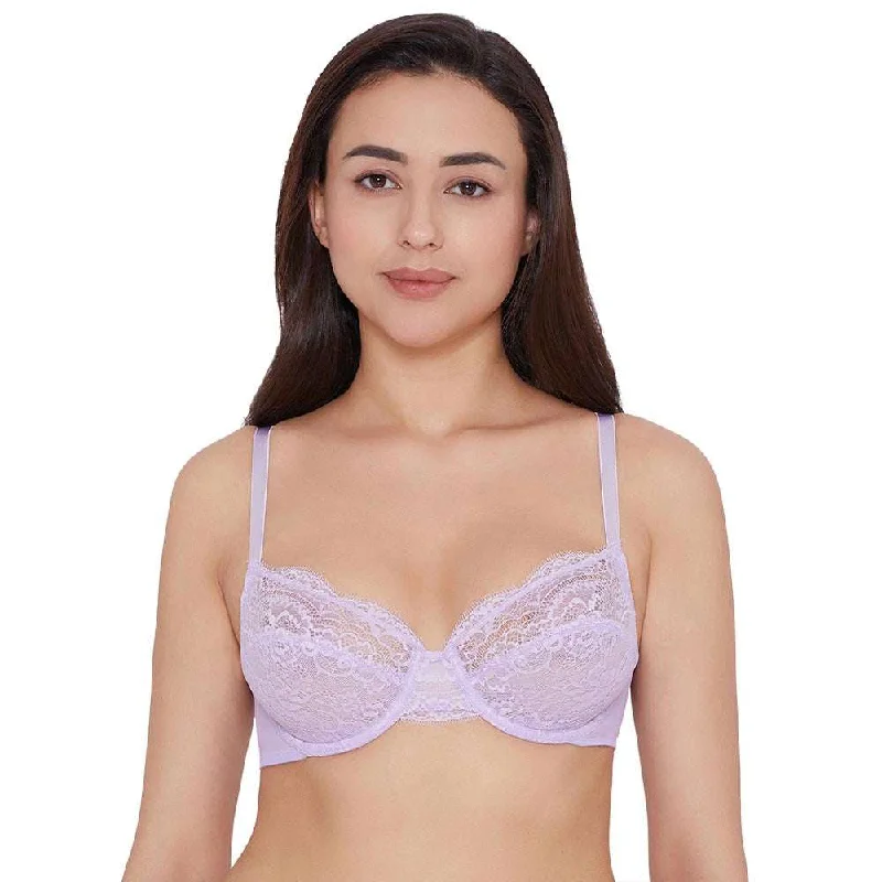 Women's Formal Clothes Essential Lace Non Padded Wired Full Cup Bridal Wear Lace Bra Full Support Bra - Lavender