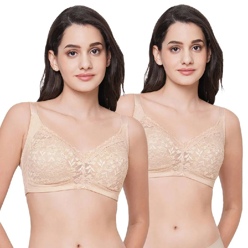 Comfortable Women's Attire Grace  Non Padded Non-Wired Full Cup Soft Lace Plus Size Pack of 2 Full Support Bra