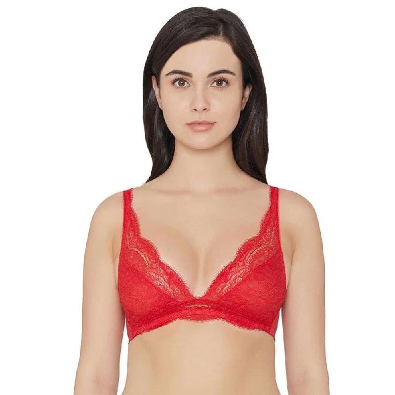 Women's High-End Clothing Essential Lace Non Padded Non Wired 3/4th cup Bridal Wear Lace Bralette - Red