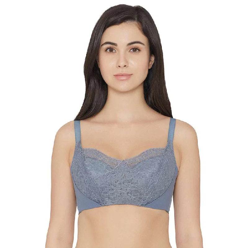 Women's Comfy Attire For Lounging Moselle Padded Wired Full Cup Bridal Wear Full coverage Lace Bra - Blue