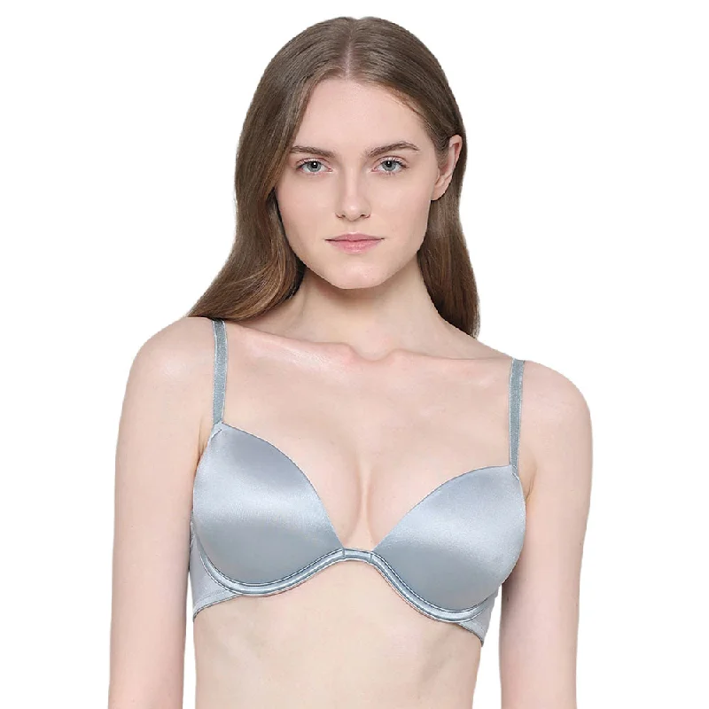 Women's Plus-Size Clothes Playful Love Padded Wired Demi Cup Plunge Neck  Party Wear Level 3 Push-up Bra - Blue