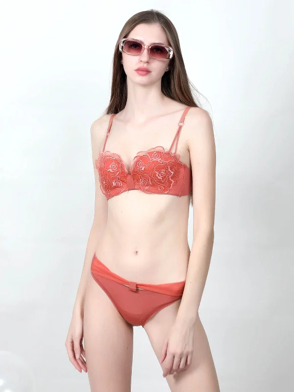 Women's Night-Out Clothes Odette Women Red Orange Comfortable Lace Bra And Panty Set