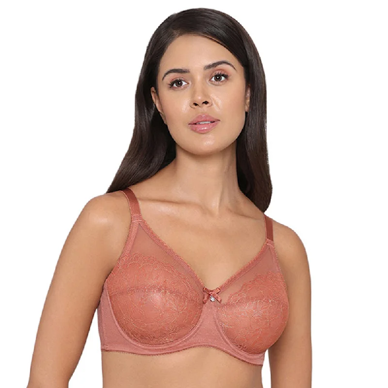 Women's Seasonal Attire Retro Chic Non Padded Wired Full Coverage Full Support Everyday Comfort  Bra - Brown