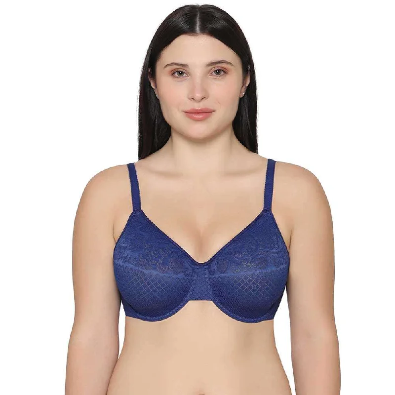 Affordable Women's Attire Visual Effects Non Padded Wired Full Cup Everyday Wear Plus Size Full Support Minimizer Bra - Dark Blue