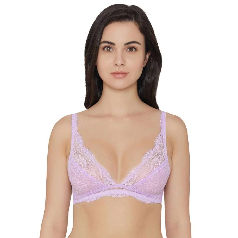 Women's Clothing For Travel Essential Lace Non Padded Non Wired 3/4th cup Bridal Wear Lace Bralette - Lavender